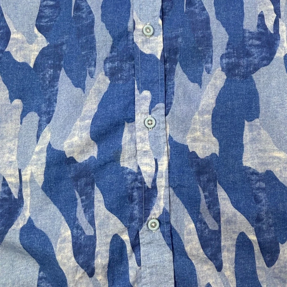 Luciano Visconti Mens‎ Shirt Large Blue Camouflage Pattern Short Sleeve - Picture 13 of 16